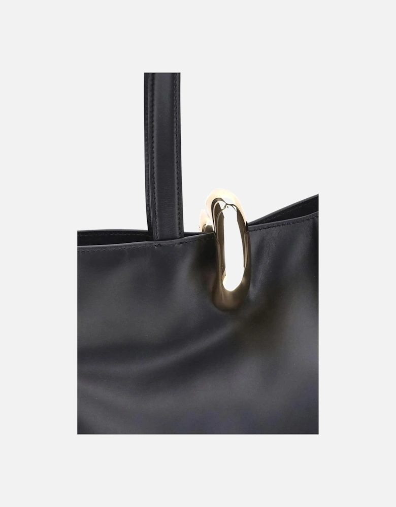 Asymmetrical Leather Bucket Bag with Gold Ring Detail Women - Black