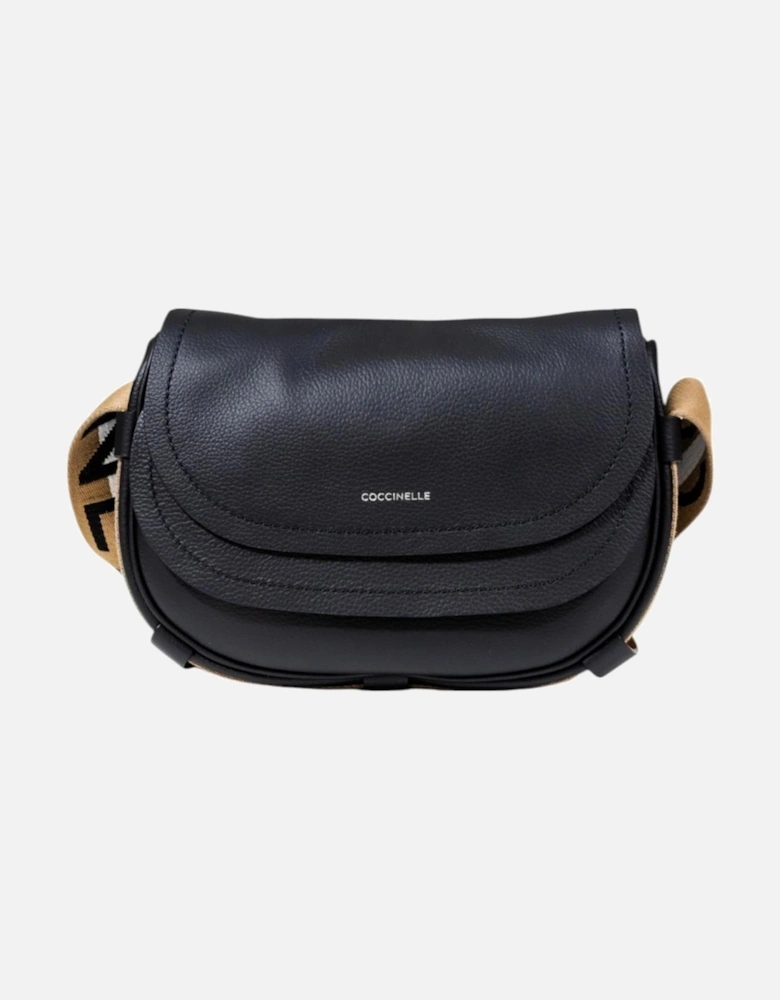 Leather Shoulder Bag with Automatic Fastening Women - Black