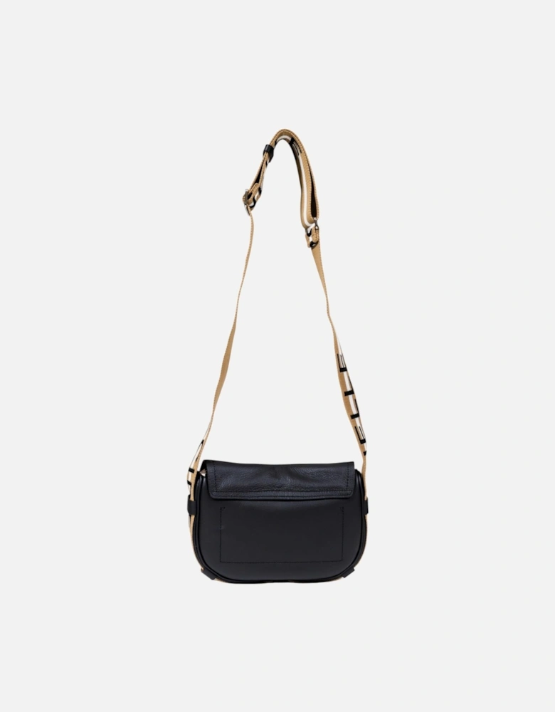 Leather Shoulder Bag with Automatic Fastening Women - Black