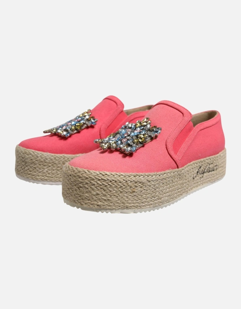 Embellished Canvas Slip-On Shoes with Leather Sole Women - Pink