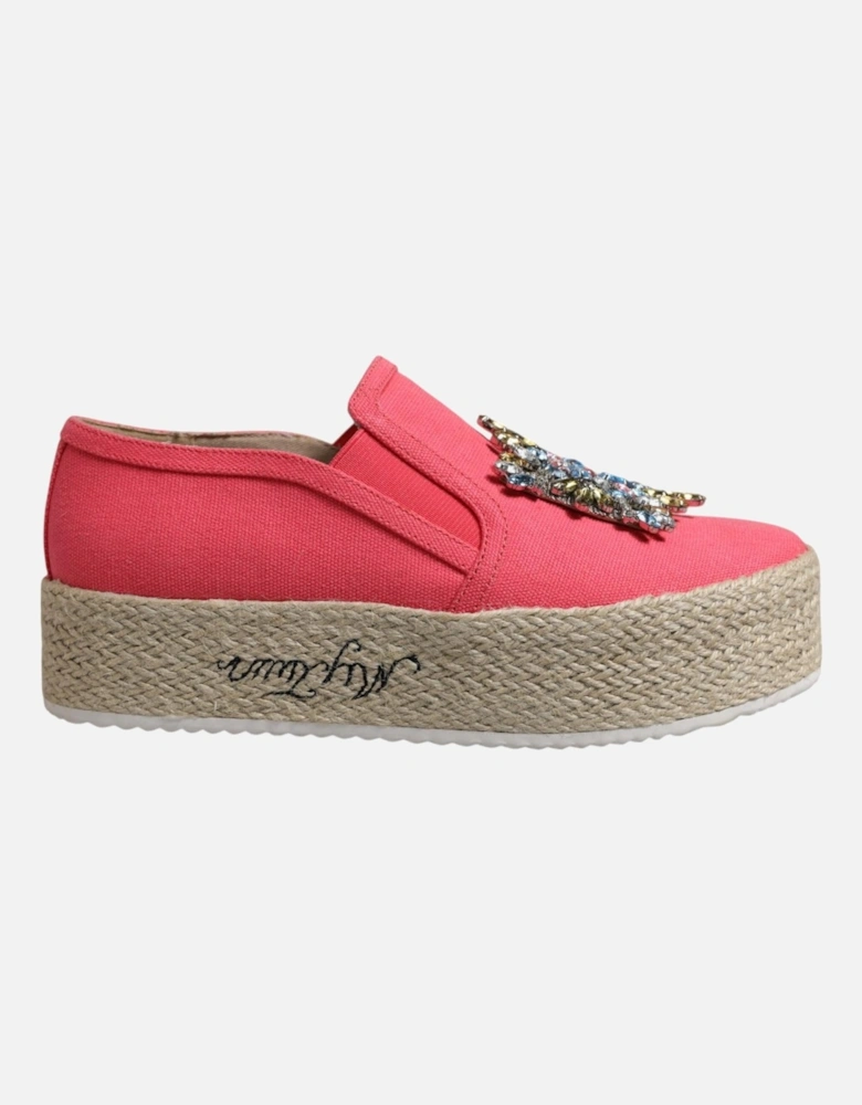Embellished Canvas Slip-On Shoes with Leather Sole Women - Pink