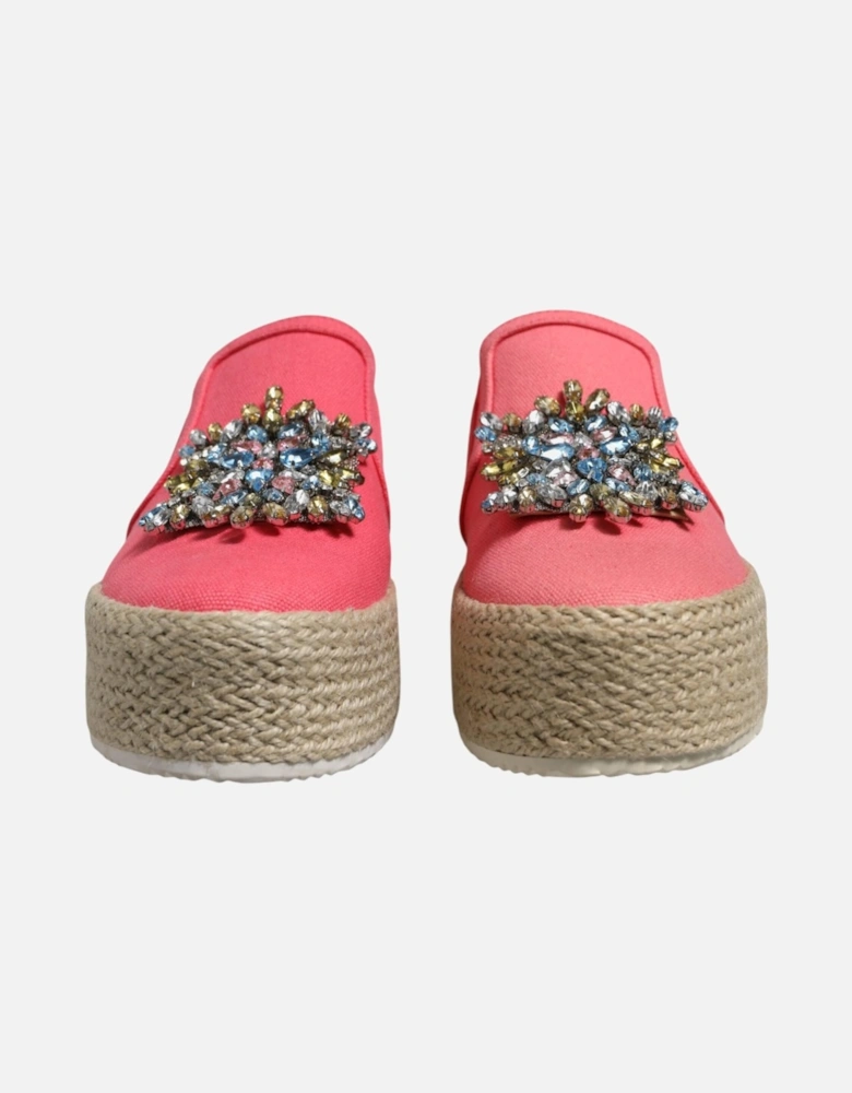 Embellished Canvas Slip-On Shoes with Leather Sole Women - Pink