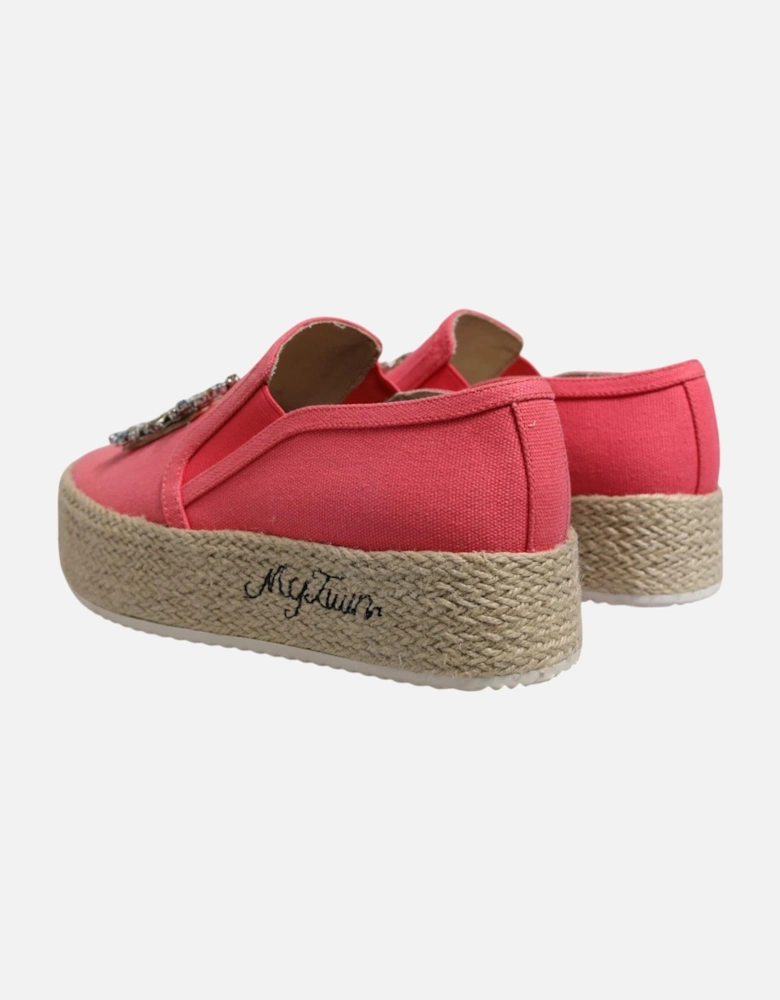 Embellished Canvas Slip-On Shoes with Leather Sole Women - Pink