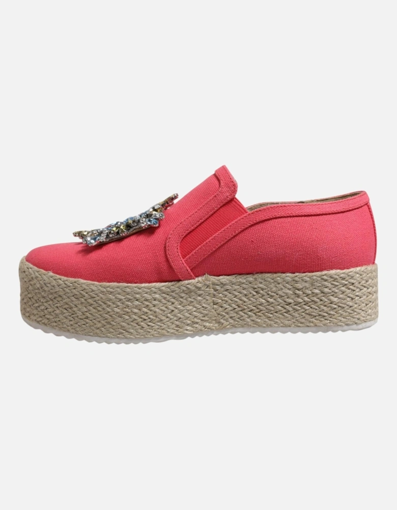 Embellished Canvas Slip-On Shoes with Leather Sole Women - Pink