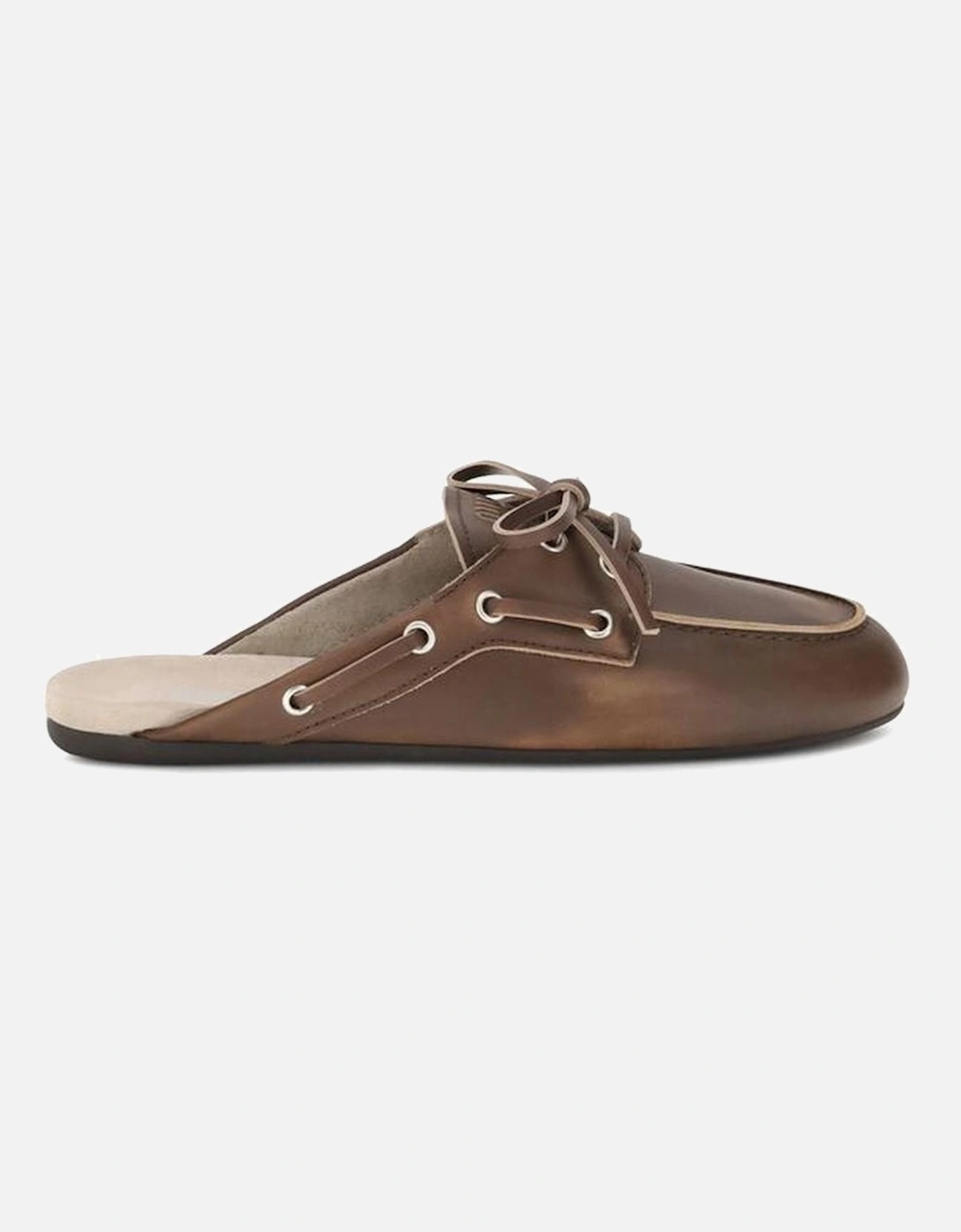Leather Sabot Loafers with Embossed Logo Women - Brown Sandals, 5 of 4