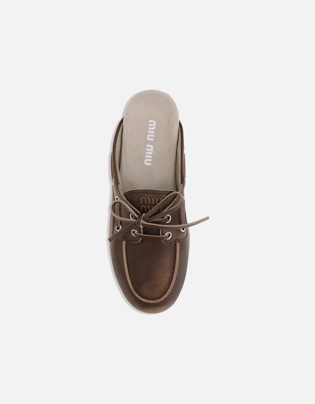 Leather Sabot Loafers with Embossed Logo Women - Brown Sandals