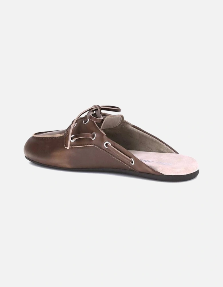 Leather Sabot Loafers with Embossed Logo Women - Brown Sandals