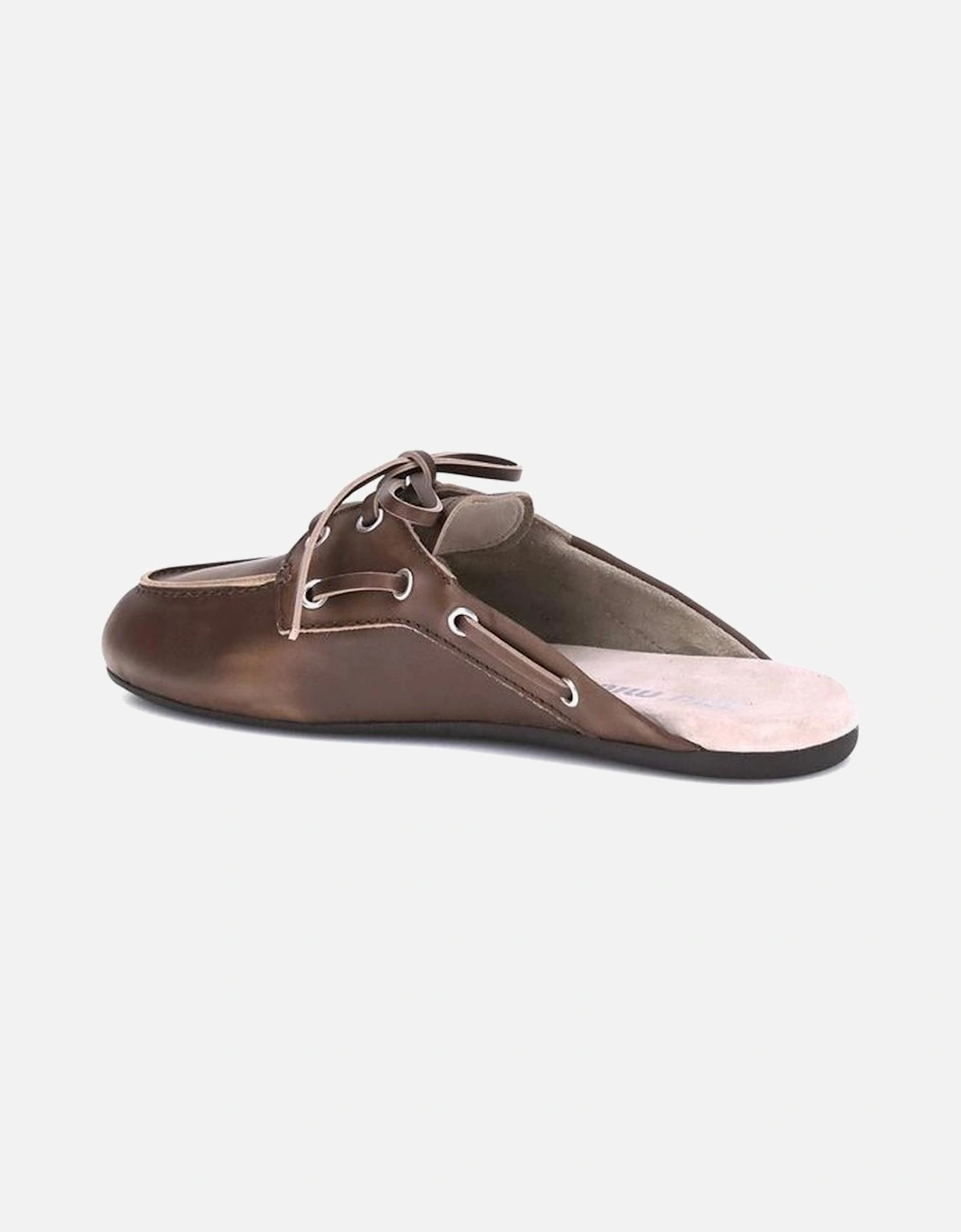 Leather Sabot Loafers with Embossed Logo Women - Brown Sandals