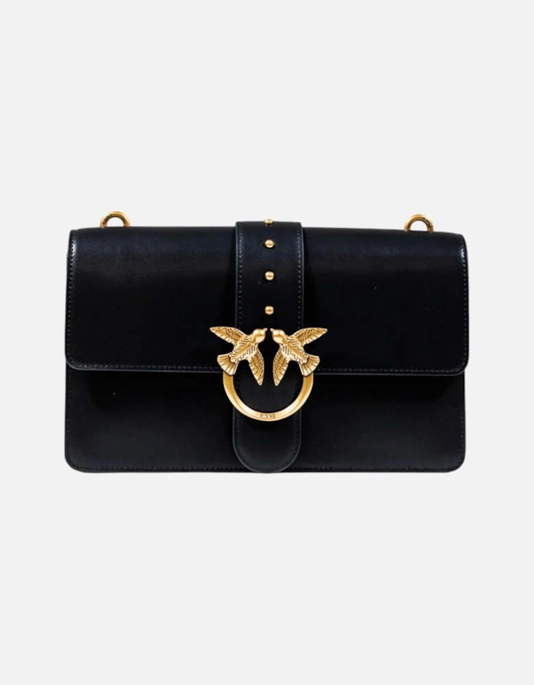 Hook Button Shoulder Bag with Inside Pockets Women - Black