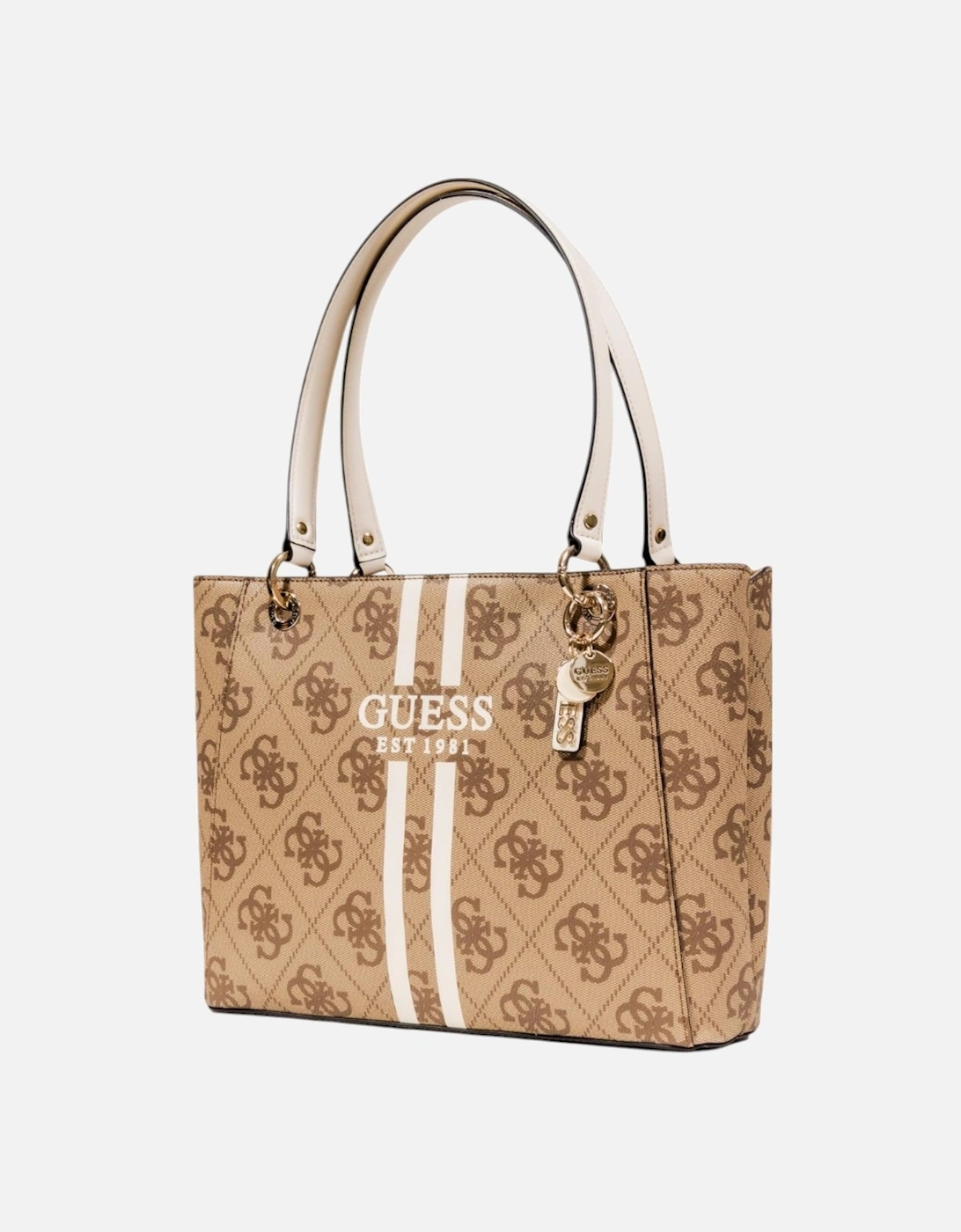 Printed Handbag with Zip and Inside Pockets Women - Beige Bags
