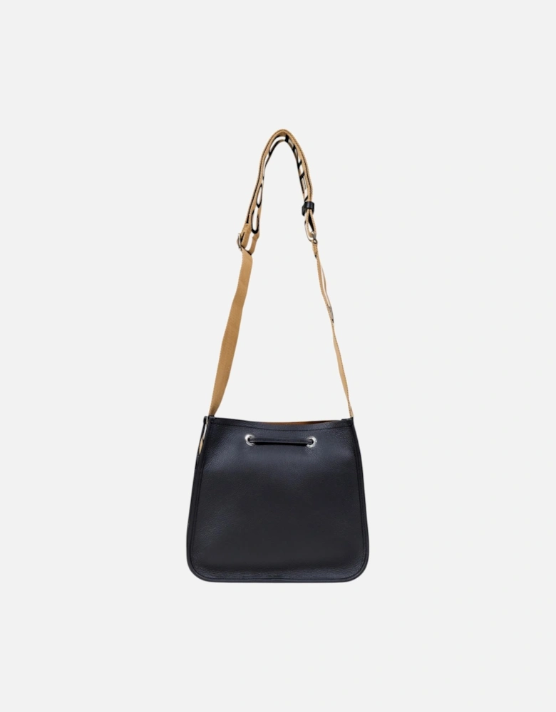 Leather Shoulder Bag with Lace Fastening Women - Black
