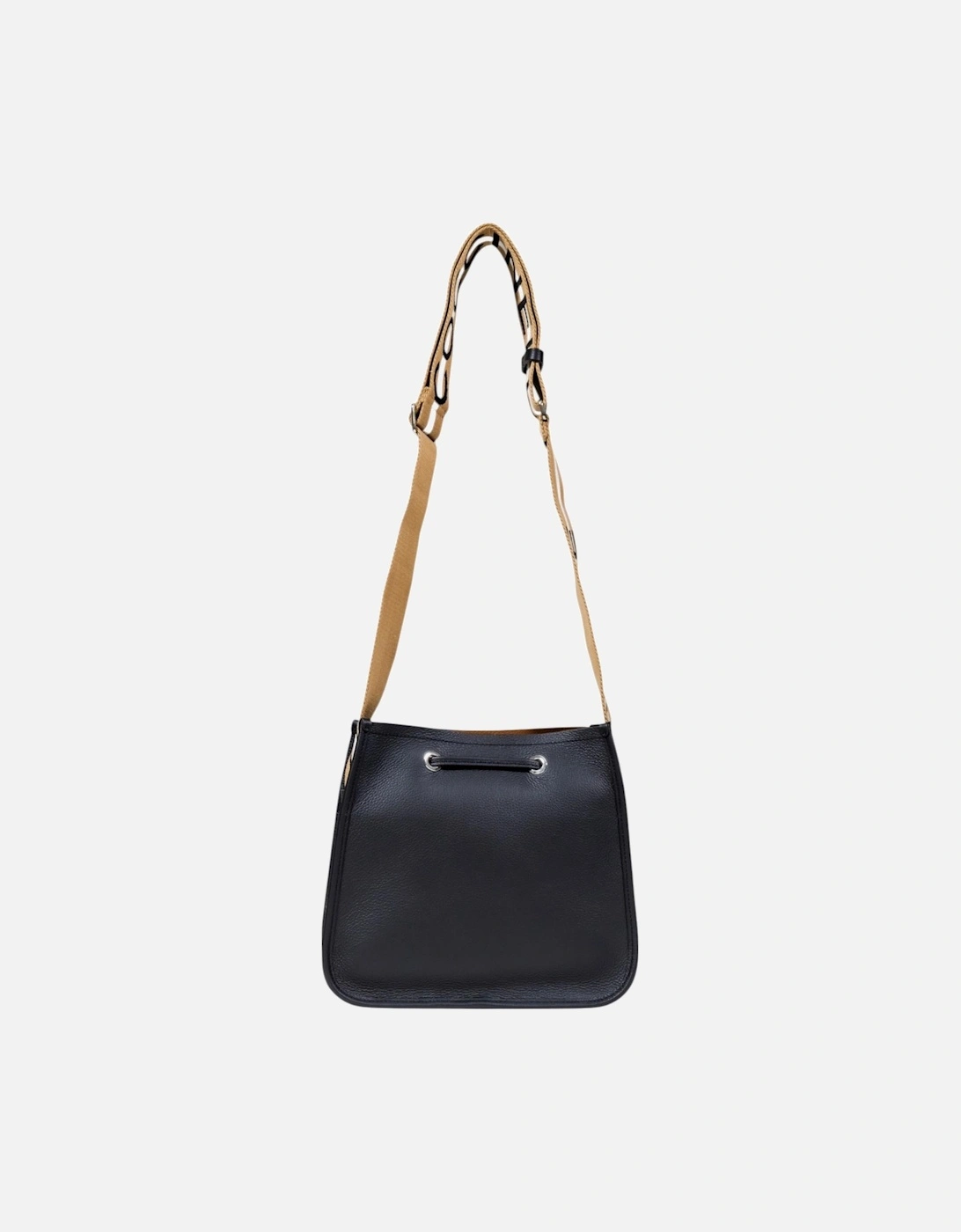 Leather Shoulder Bag with Lace Fastening Women - Black