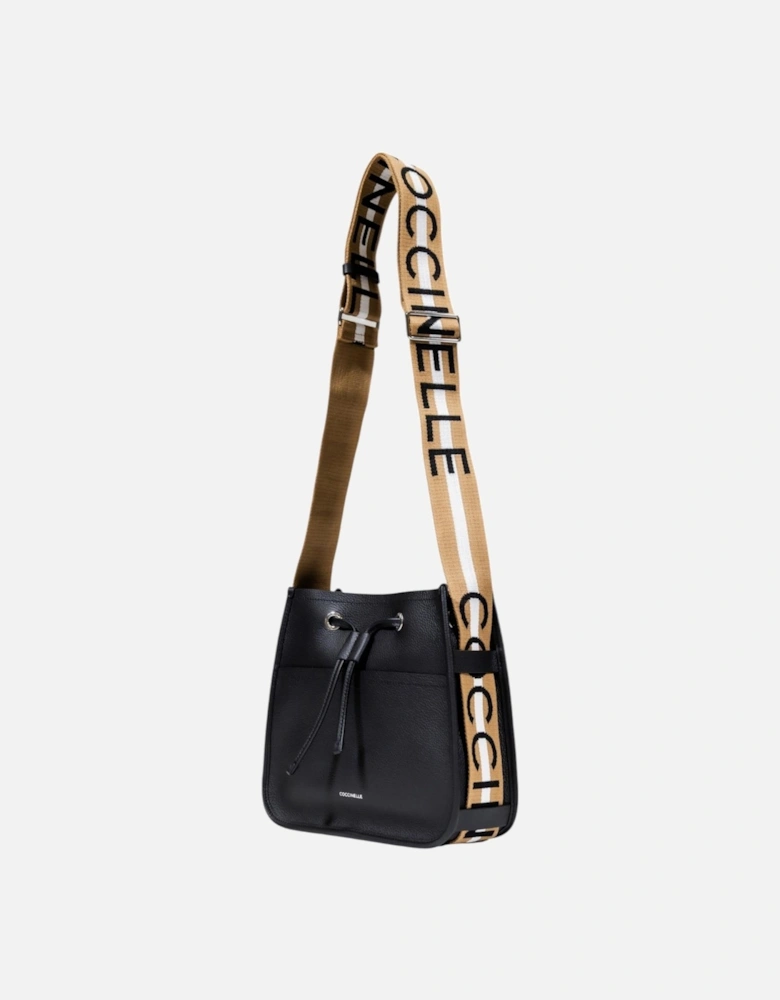 Leather Shoulder Bag with Lace Fastening Women - Black