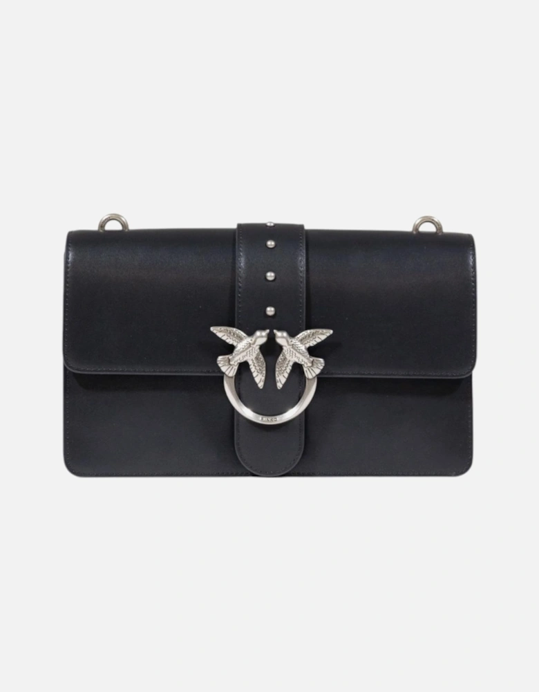 Hook Button Shoulder Bag with Inside Pockets Women - Black