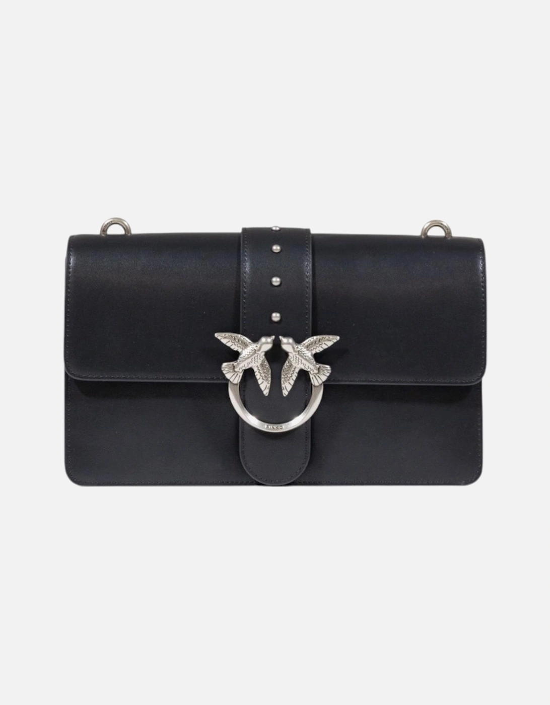 Hook Button Shoulder Bag with Inside Pockets Women - Black