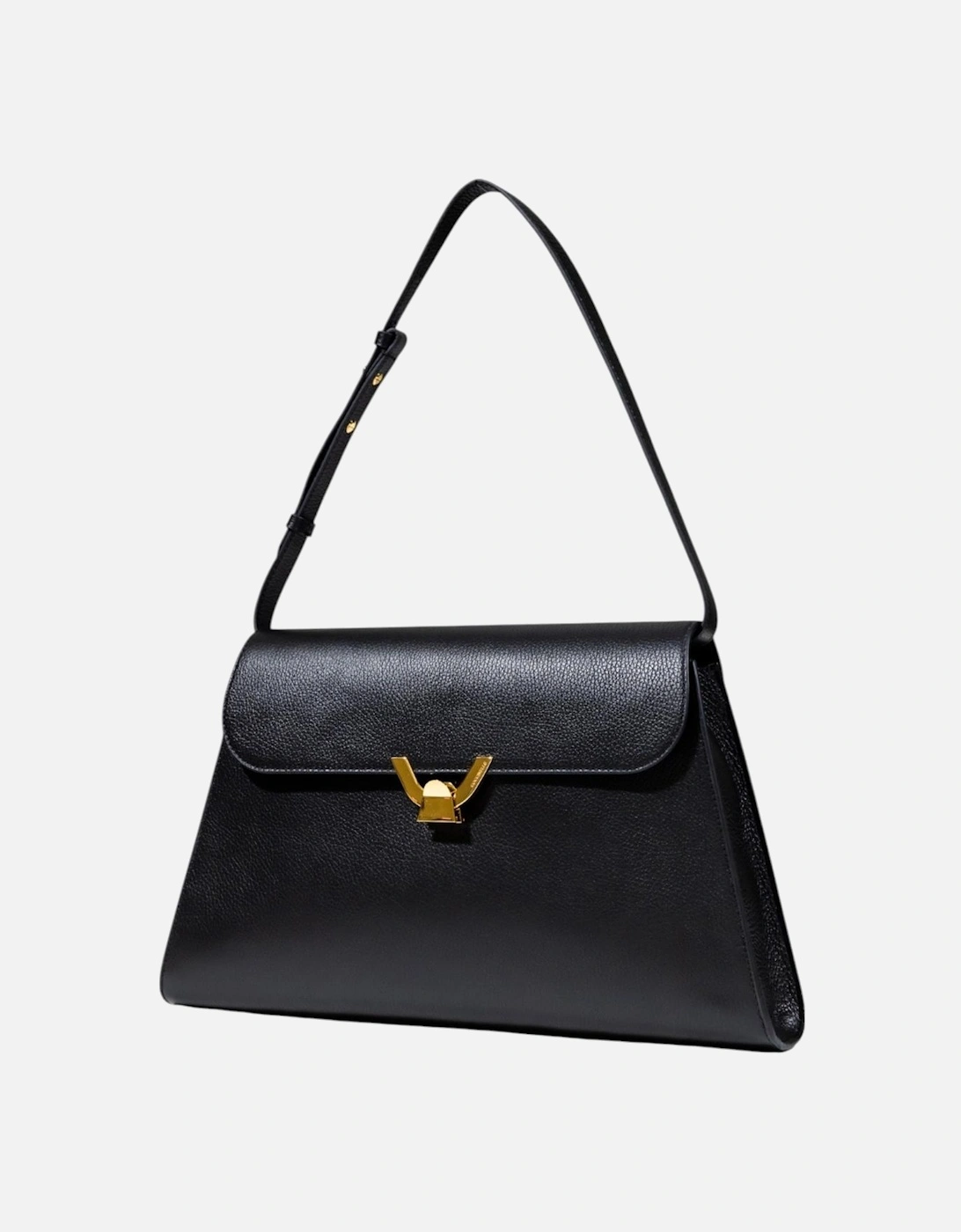 Leather Handbag with Automatic Button Fastening Women - Black Bags