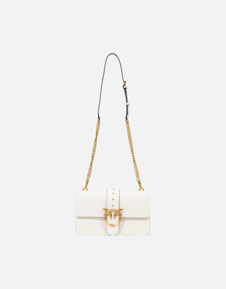 Shoulder Bag with Inside Pockets and Hook Button Women - White