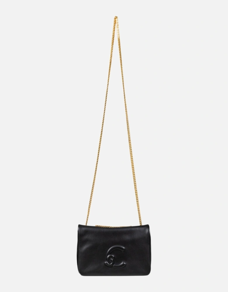 Leather Shoulder Bag with Button Fastening Women - Black