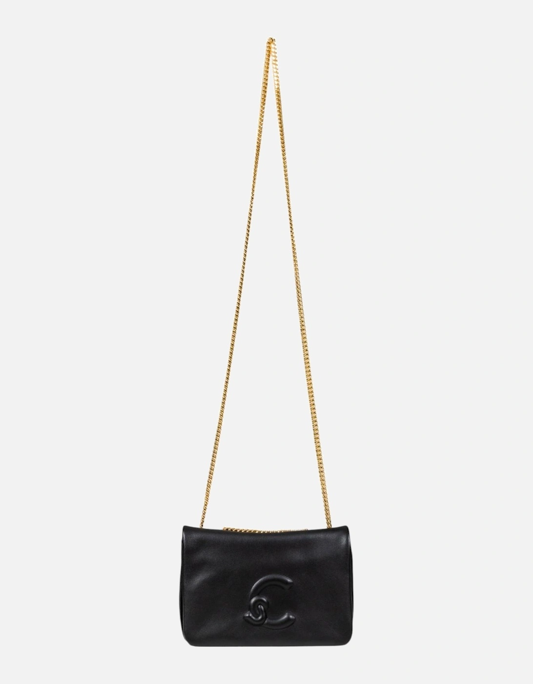Leather Shoulder Bag with Button Fastening Women - Black, 4 of 3