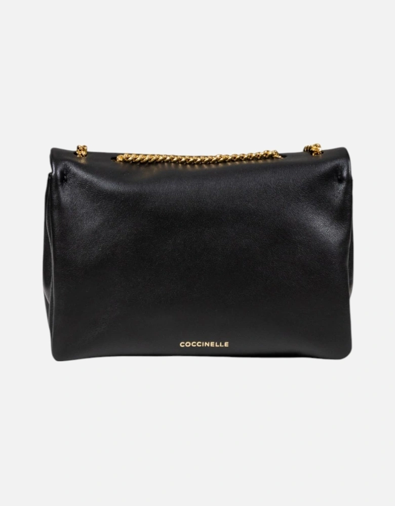 Leather Shoulder Bag with Button Fastening Women - Black