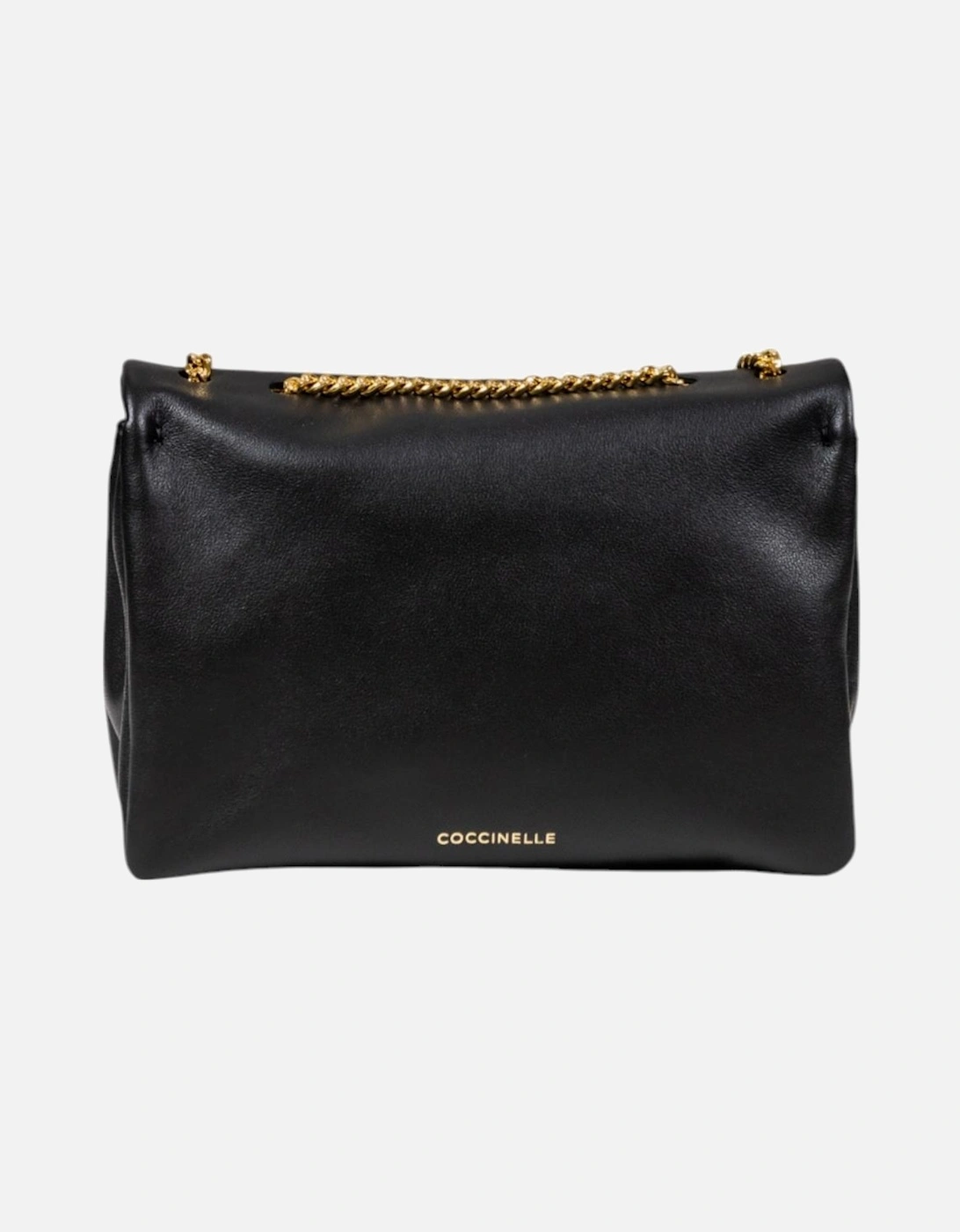 Leather Shoulder Bag with Button Fastening Women - Black