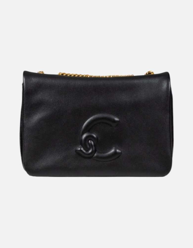 Leather Shoulder Bag with Button Fastening Women - Black