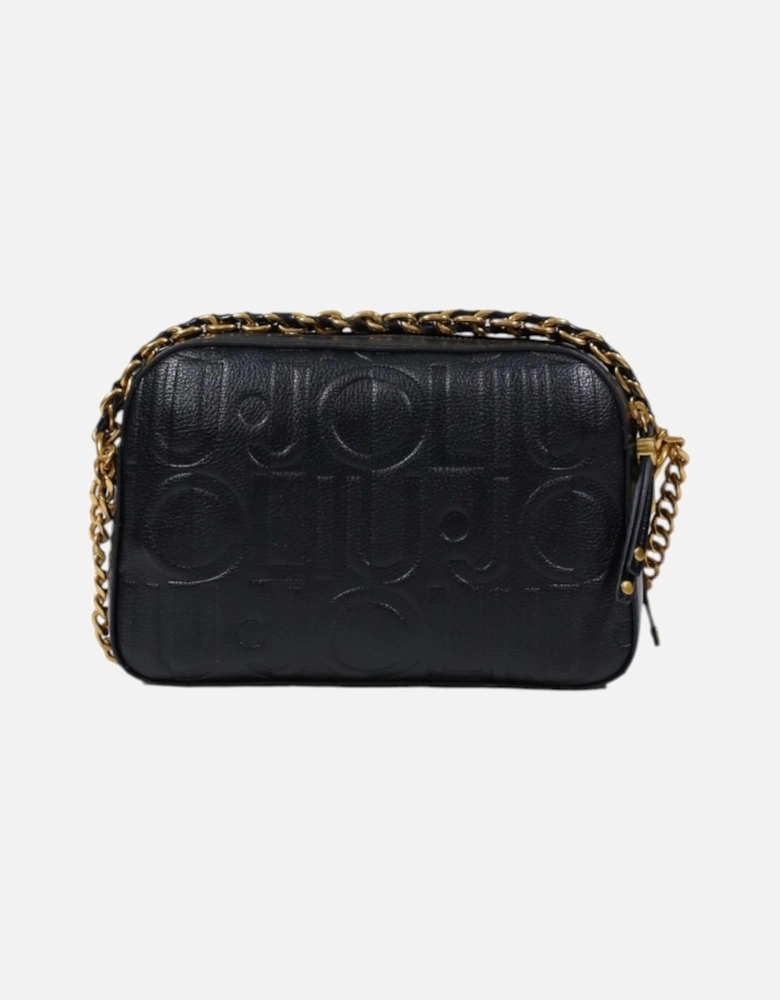 Faux Leather Shoulder Bag with Zip and Pockets Women - Black