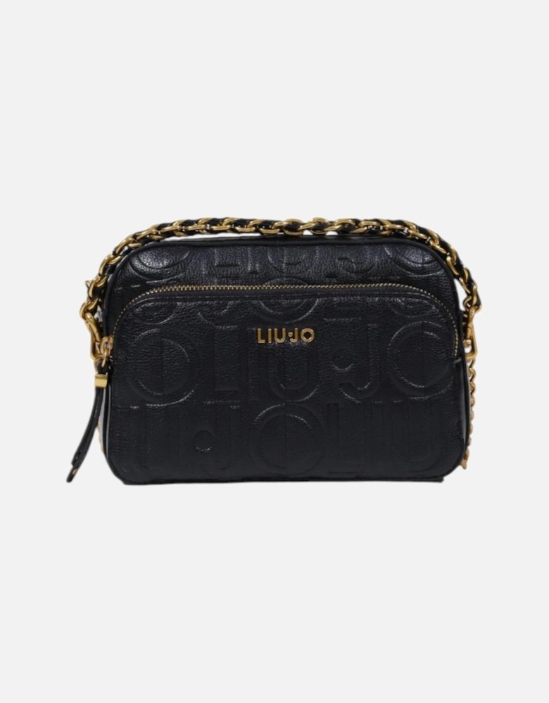 Faux Leather Shoulder Bag with Zip and Pockets Women - Black
