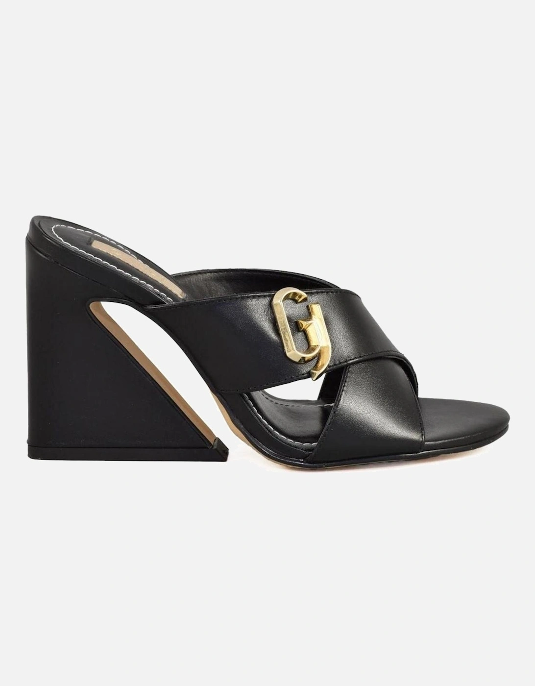 Block Heel Open Toe Leather Slippers Women - Black, 3 of 2