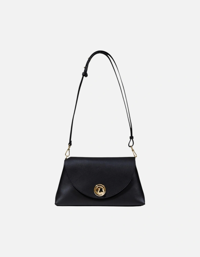 Leather Handbag with Automatic Button Fastening Women - Black Bags