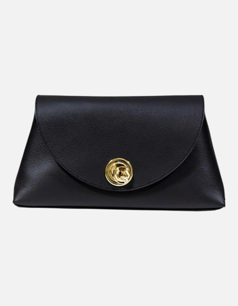 Leather Handbag with Automatic Button Fastening Women - Black Bags