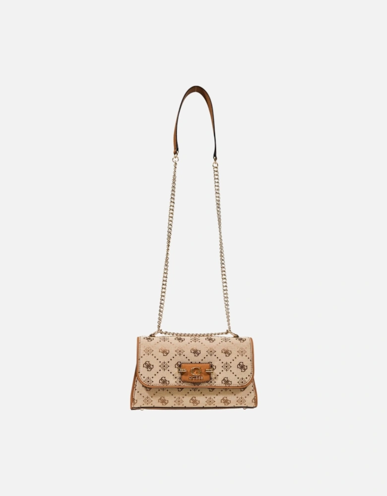 Printed Shoulder Bag with Automatic Fastening Women - Beige