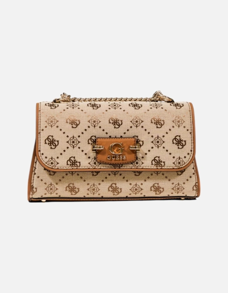 Printed Shoulder Bag with Automatic Fastening Women - Beige