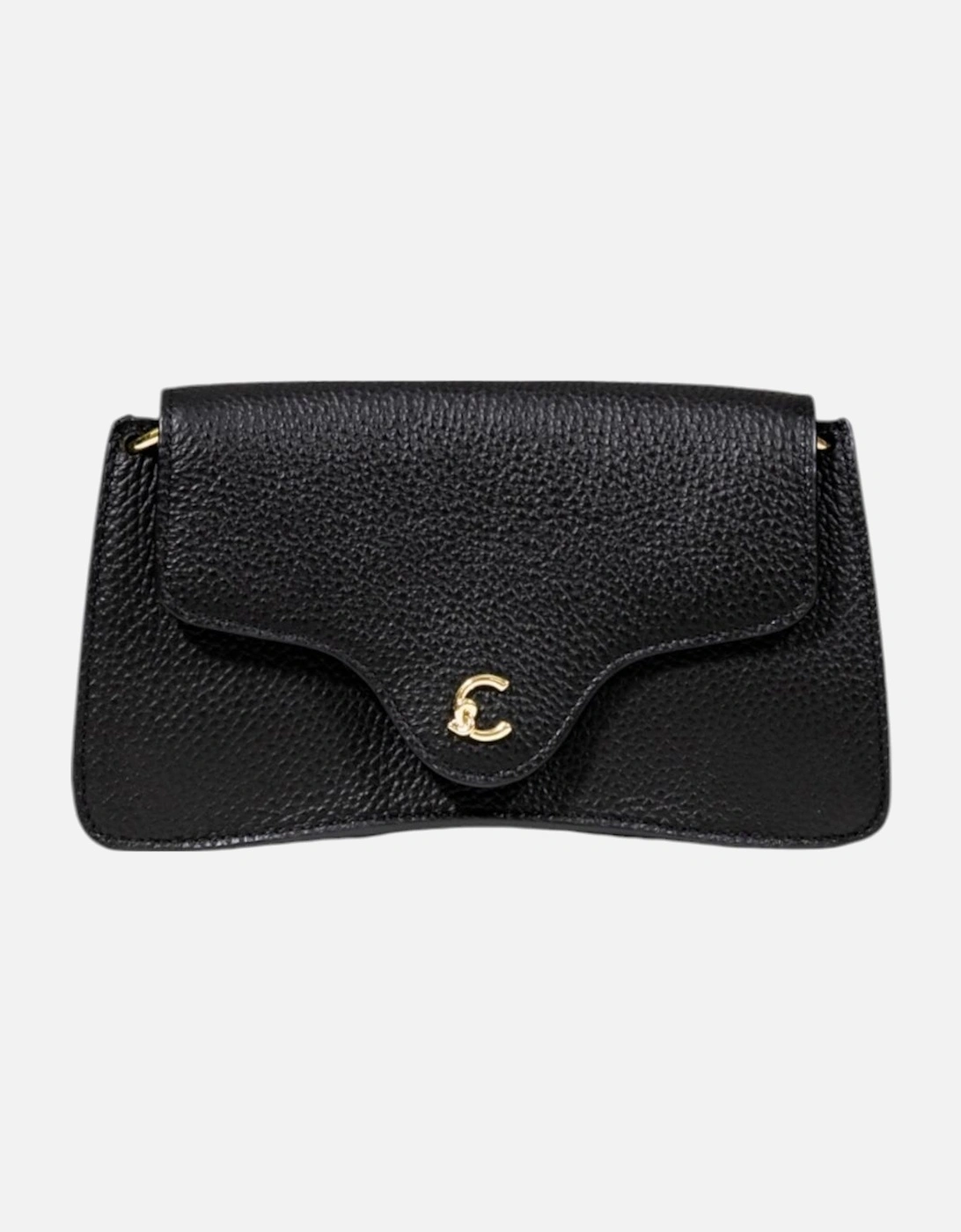 Leather Shoulder Bag with Button Fastening Women - Black