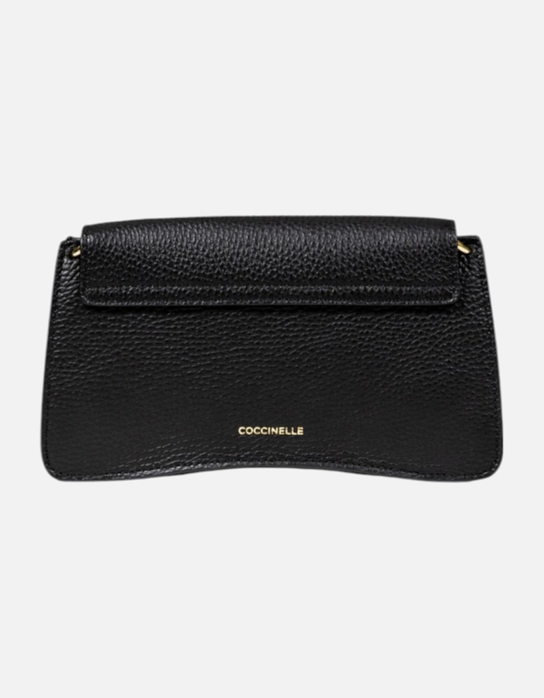 Leather Shoulder Bag with Button Fastening Women - Black