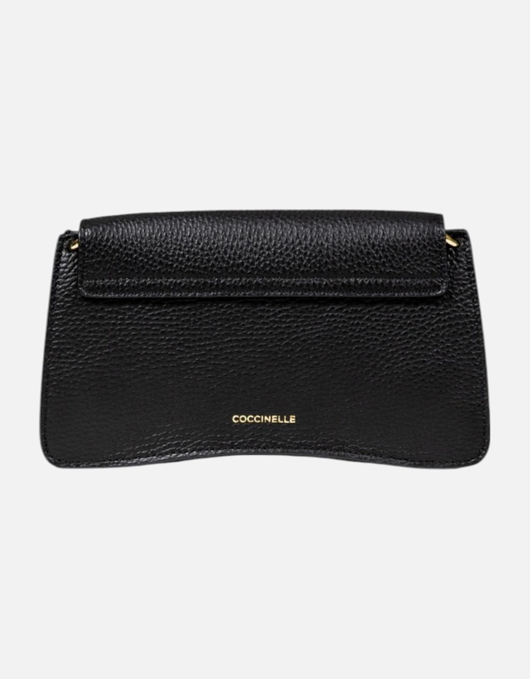 Leather Shoulder Bag with Button Fastening Women - Black