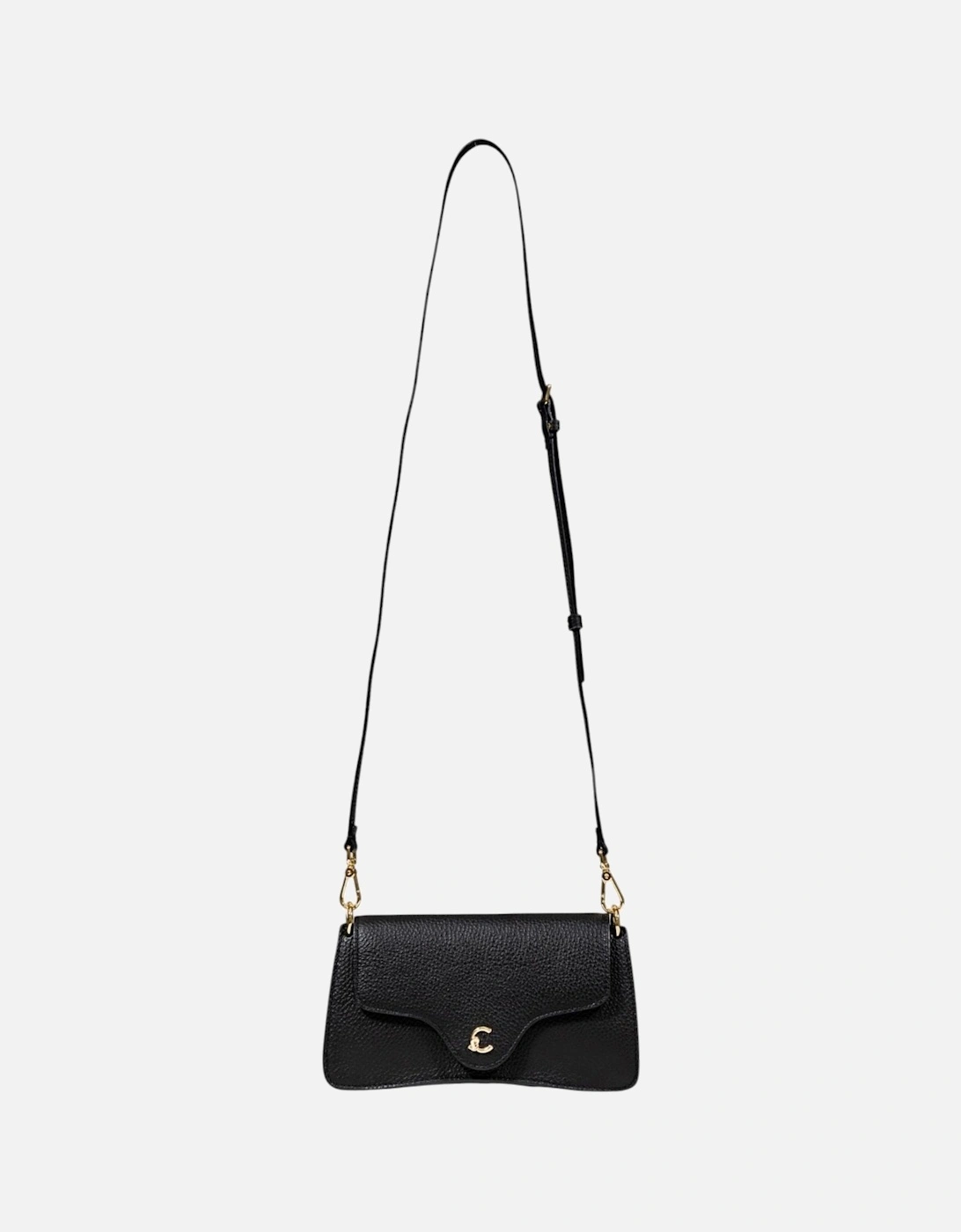 Leather Shoulder Bag with Button Fastening Women - Black, 4 of 3