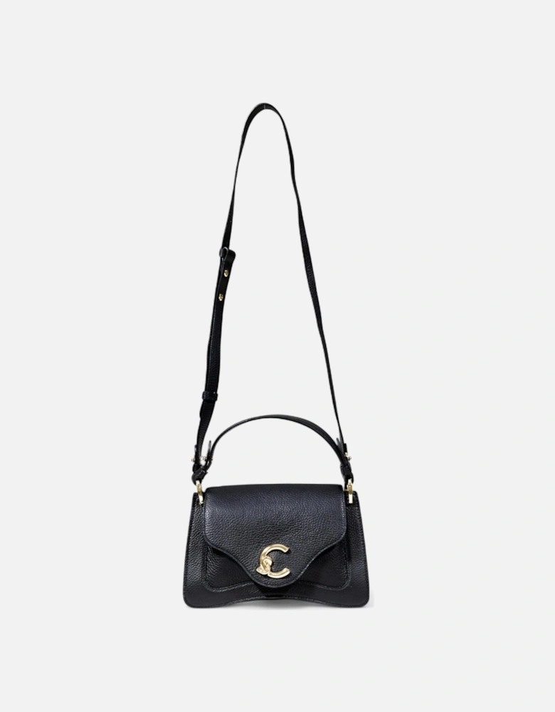 Leather Handbag with Shoulder Strap Women - Black Bags