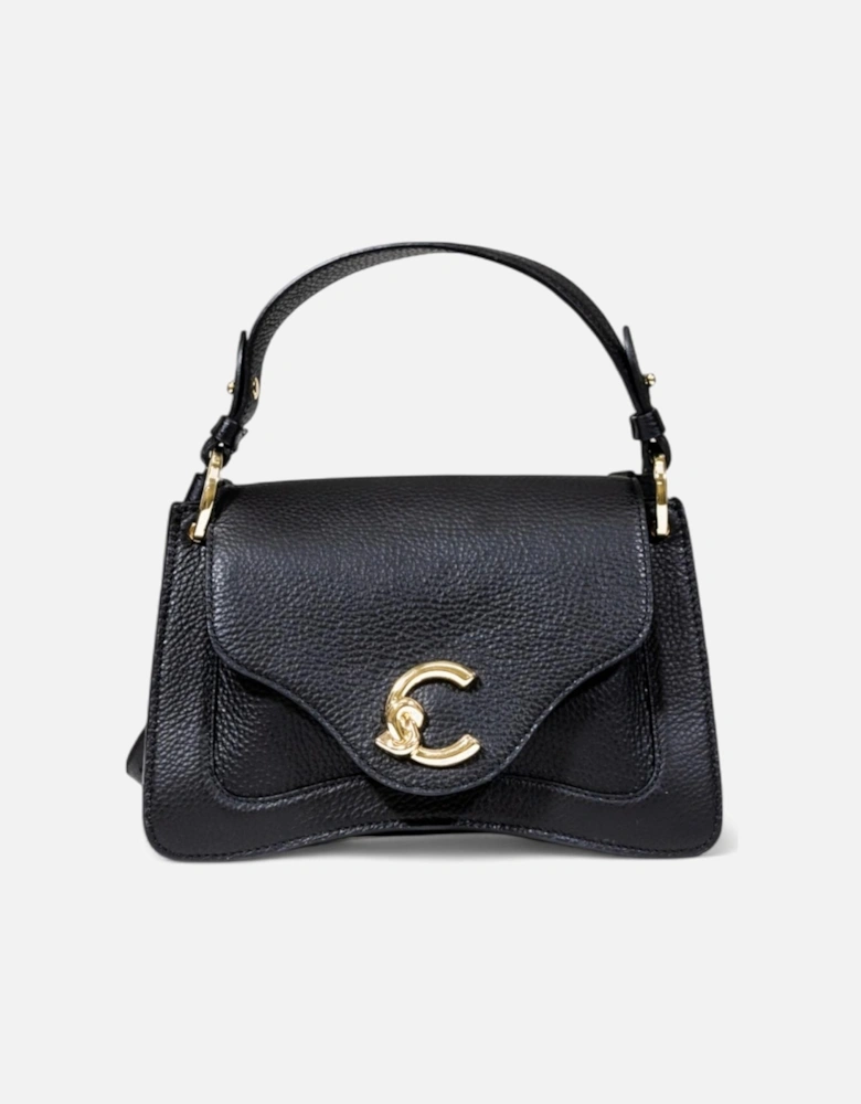 Leather Handbag with Shoulder Strap Women - Black Bags