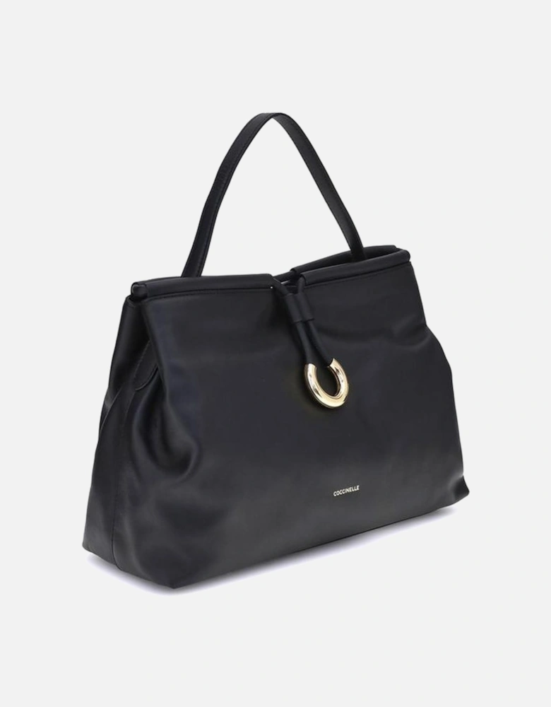 Lisbet Calf Leather Shoulder Bag with Gold C Logo Women - Black