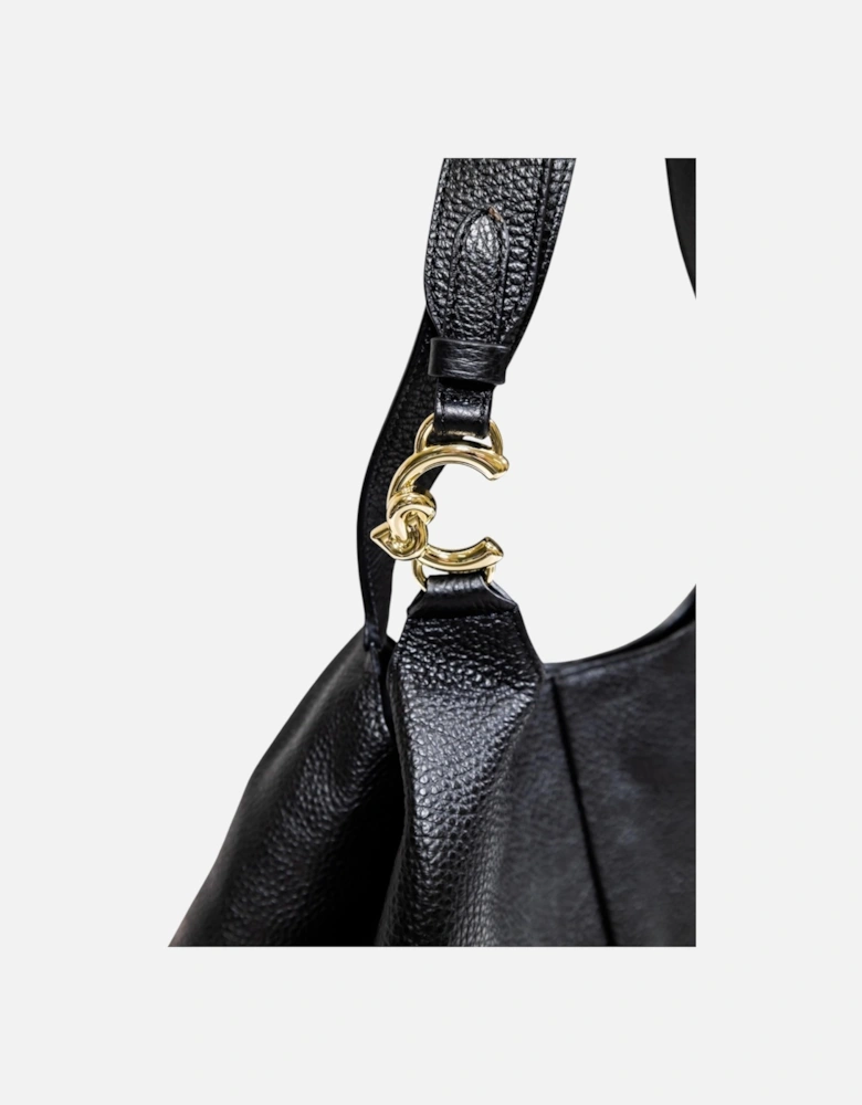 Leather Handbag with Button Fastening Women - Black Bags