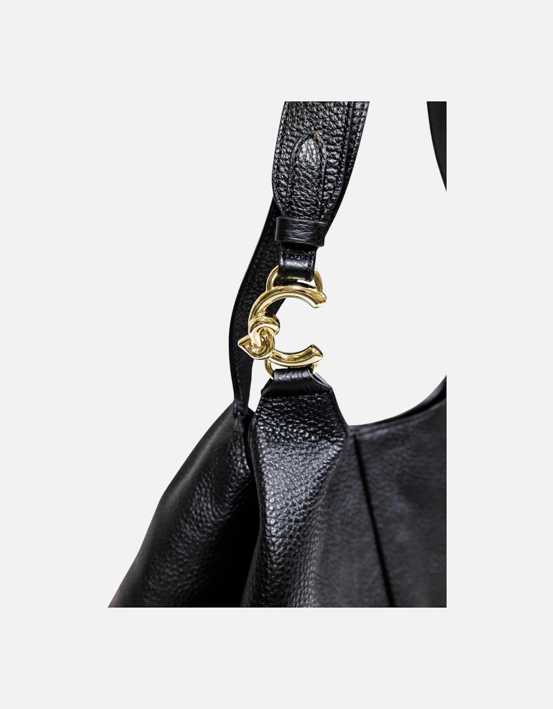 Leather Handbag with Button Fastening Women - Black Bags