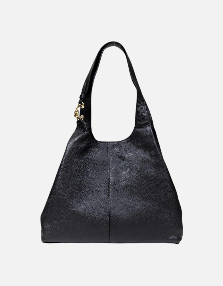 Leather Handbag with Button Fastening Women - Black Bags