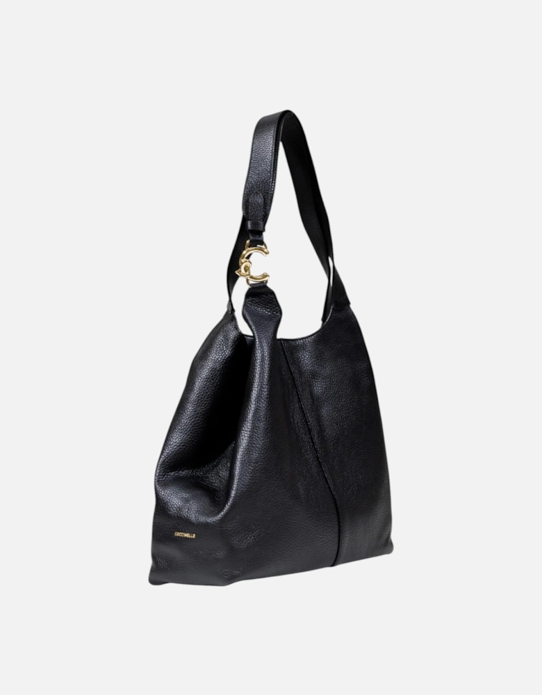 Leather Handbag with Button Fastening Women - Black Bags