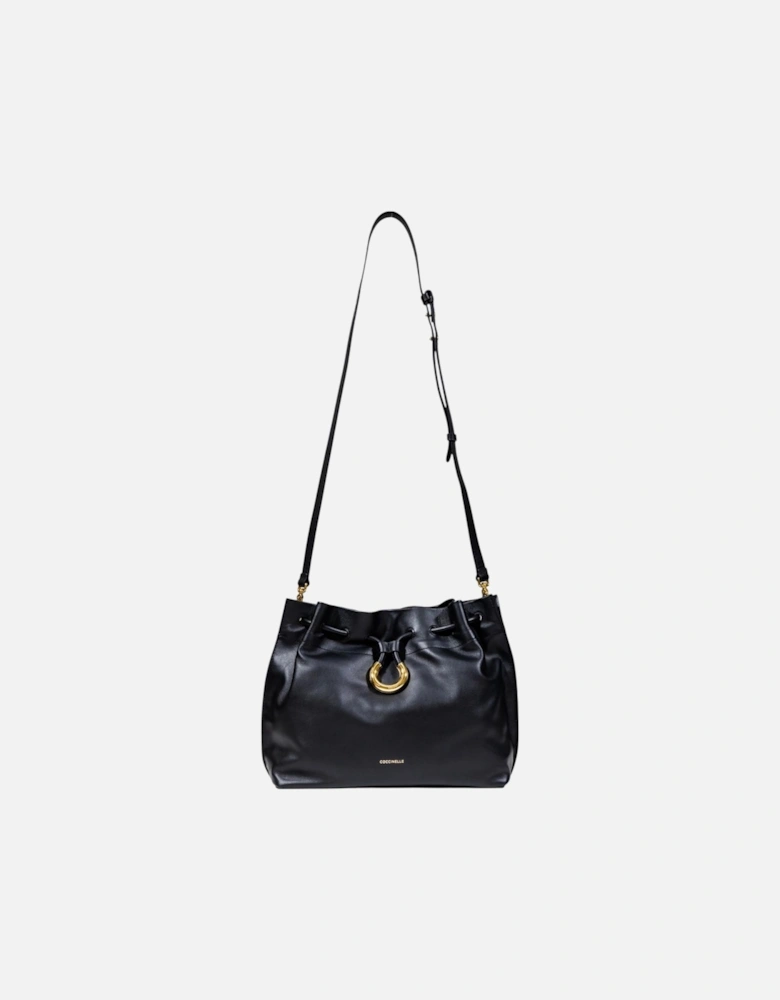 Leather Shoulder Bag with Inside Pockets Women - Black