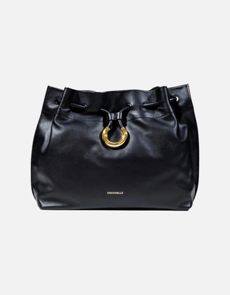 Leather Shoulder Bag with Inside Pockets Women - Black