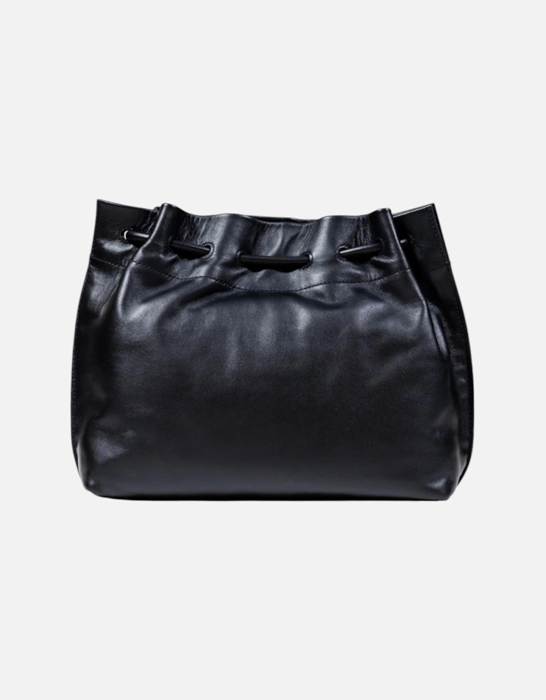 Leather Shoulder Bag with Inside Pockets Women - Black