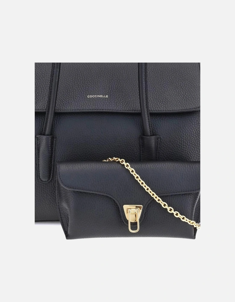 Double Bit Elegant Shoulder Bag with Detachable Clutch Women - Black