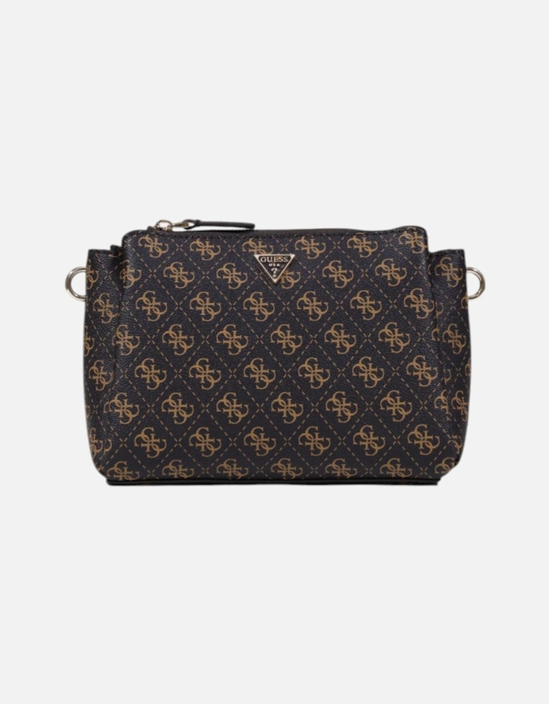 Printed Shoulder Bag with Zip Fastening Women - Brown