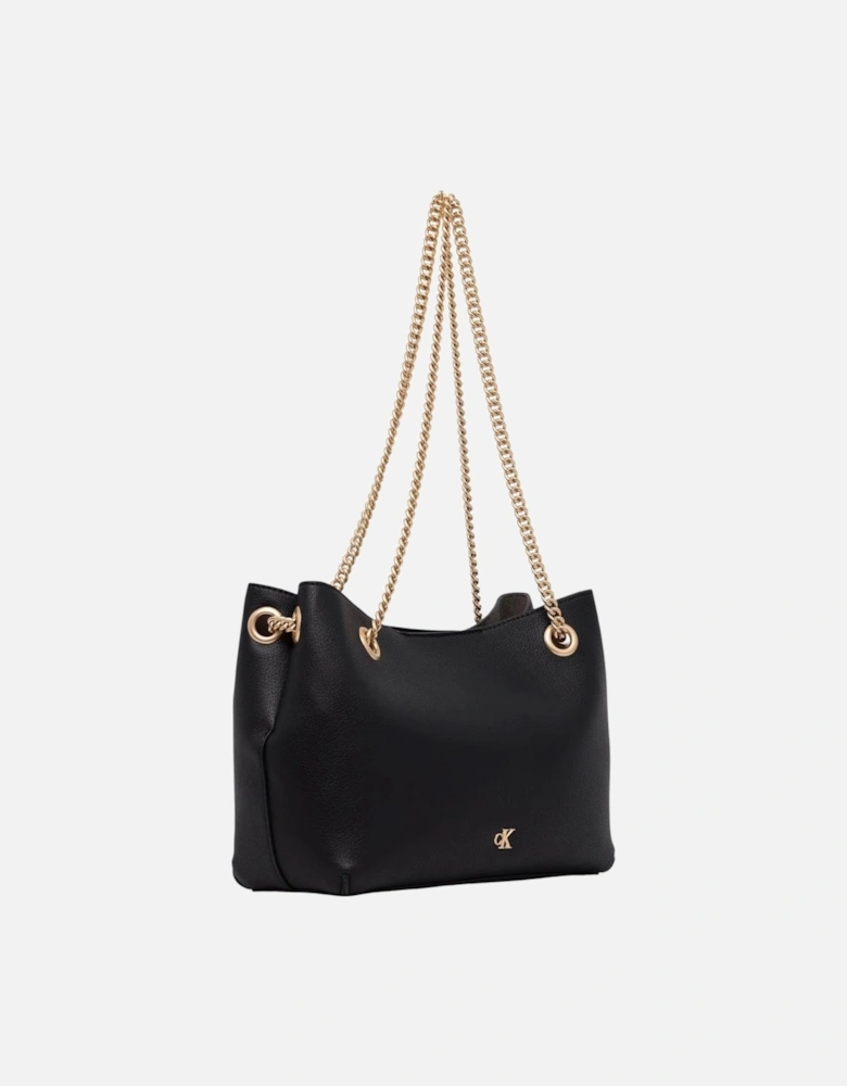 Automatic Button Shoulder Bag with Inside Pockets Women - Black